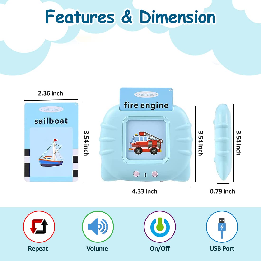 Educational Learning Talking Flash Cards For Kids (Rechargeable)